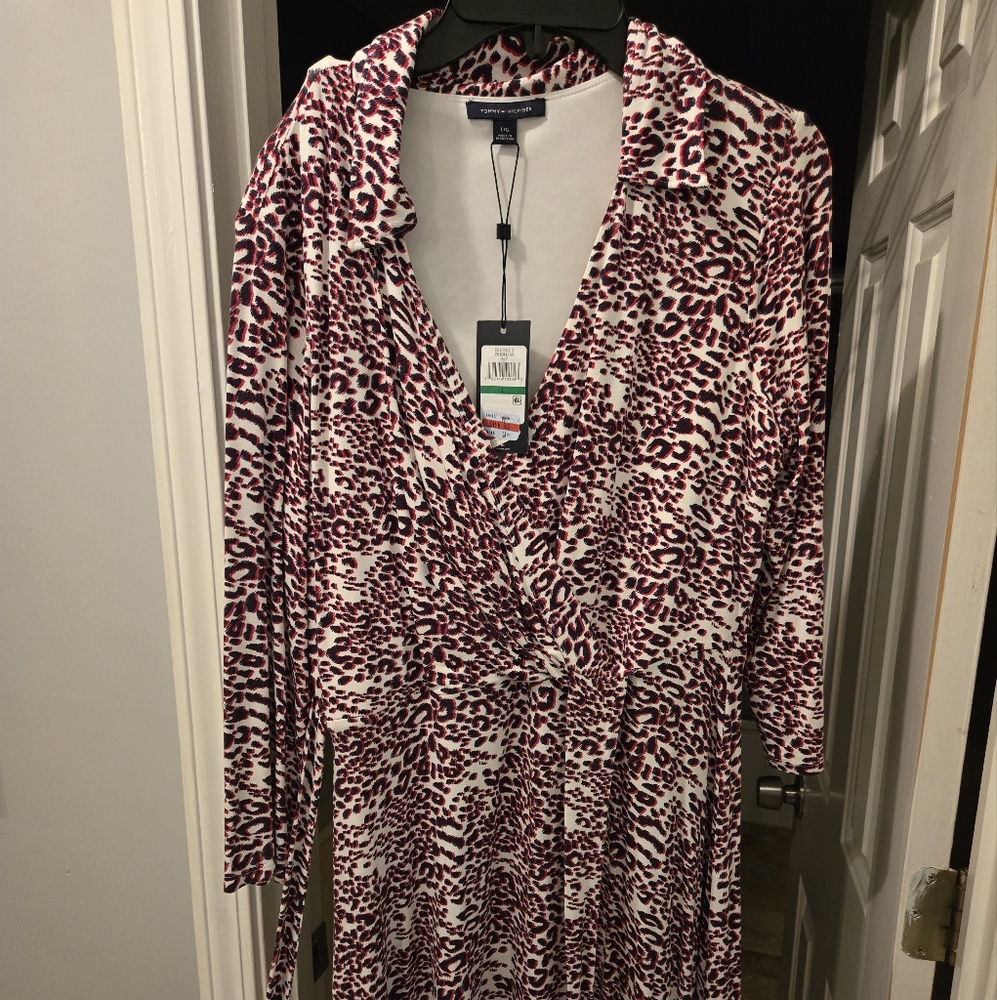 Red Leopard Print Wrap Dress